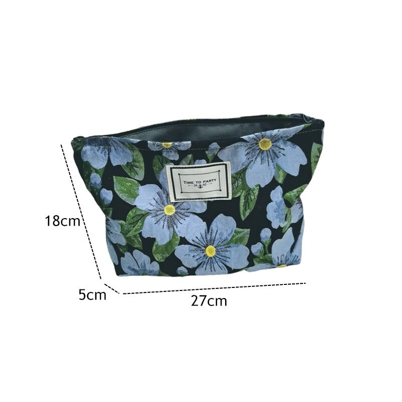 1 Pc Vintage Flower Jacquard Cloth Cosmetic Bag for Women Makeup Organizer Bag Canvas Large Capacity Zipper Lady Handbag