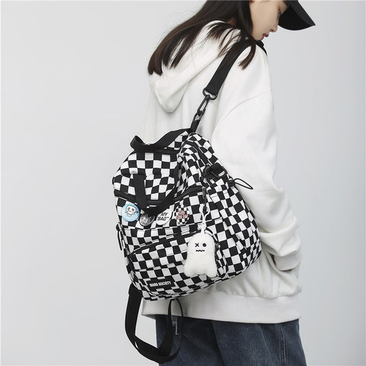 Women Portable Checkered School Backpack for Teenager Medium Daypack Casual Plaid Backpacks Fashion Girls Small Shoulder Bags