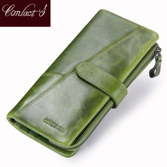 Contact&#39;s New Genuine Leather Wallet Fashion Coin Purse For Ladies Women Long Clutch Wallets With Cell Phone Bags Card Holder