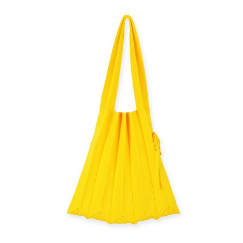 Knitting Pleated Bags Patchwork Drawstring Shopping Bags Girls Casual Weave Shoulder Bag Korean Japanese Chic Small Handbag