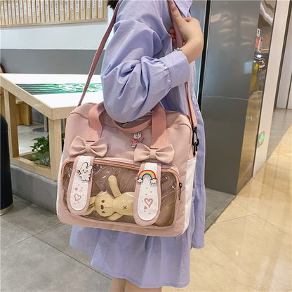 Bunny Ita Bag Backpack Cute Rabbit Ears Shoulder Bag Kawaii Girls Pink Backpack Bag with PVC Transprent Pocket Clear Itabag H219