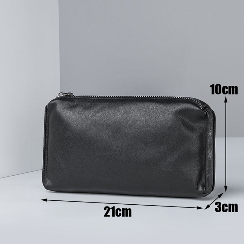 AETOO Men&#39;s handbags, men&#39;s leather soft leather casual handbags, long zip-up wallets, leather mobile phone bags