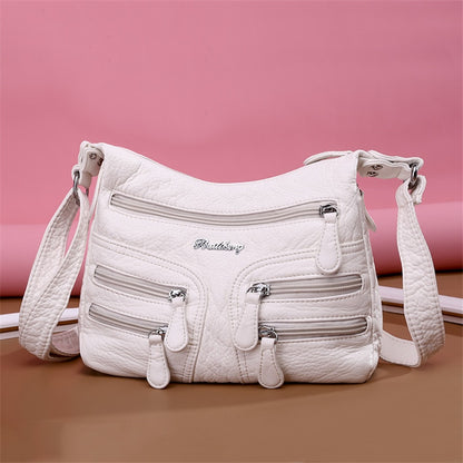 Small Soft Shoulder Bag Casual Women Bag Wash White Leather Crossbody Adjustable Multi-pocket  Ladies Pocket Bolsa De Ombro New