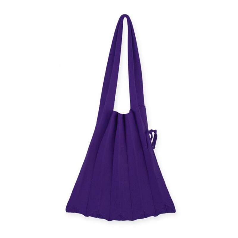 Knitting Pleated Bags Patchwork Drawstring Shopping Bags Girls Casual Weave Shoulder Bag Korean Japanese Chic Small Handbag