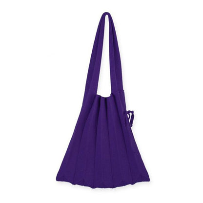 Knitting Pleated Bags Patchwork Drawstring Shopping Bags Girls Casual Weave Shoulder Bag Korean Japanese Chic Small Handbag