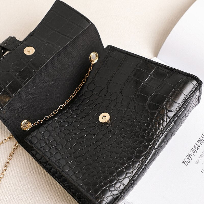 Hot Sale New Women Bags Fashion Crocodile Pattern Shoulder Bag PU Solid Color Small Square Bag Mobile Phone Coin Purse