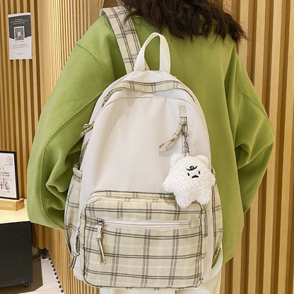 Cute Girl Lattice Travel School Bag Fashion Lady Kawaii Book Backpack Trendy College Cool Female Plaid Backpack Women Laptop Bag