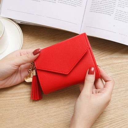 Korean Short Wallet Female Spring New Mini Tassel Pendant Thin Wallet Card Holder Small Fresh Student Buckle Coin Purse