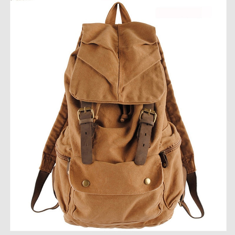 Fashion Vintage Leather military Canvas backpack Men&#39;s backpack school bag drawstring backpack women bagpack male rucksack
