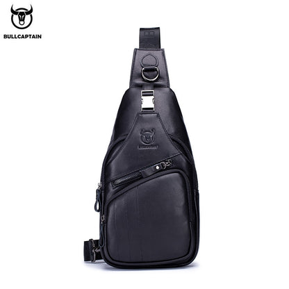 BULLCAPTAIN Leather Chest Bag Men&#39;s Casual Messenger Bag Fashion Men&#39;s Chest Bag Large Capacity Business Chest Bags