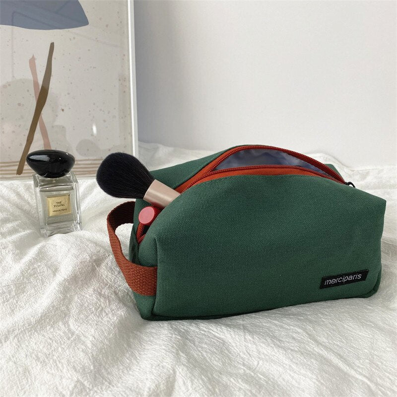PURDORED 1 Pc Korean Style Women Cosmetic Bag Travel Canvas Makeup Bag Pouch Large Makeup Organizer Handbag Bolsa Feminina