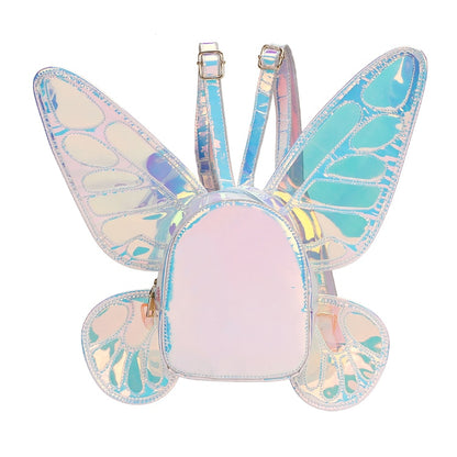 Fashion Women&#39;s Laser Mini Backpack Butterfly Angel Wings Daypack for Girls Travel Casual Daypack School Bag Holographic Leather
