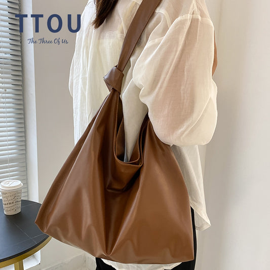 Winter Large Handbag Vintage PU Leather Shoulder Bags Fashion Solid Shopping Tote for Women Designer Travel Crossbody Bag