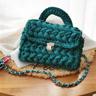 Casual Solid Hand-woven Women Handbags Cotton Crochet Handmade Women Shoulder Messenger Bag Chian Females Totes Ladies Hand Bags