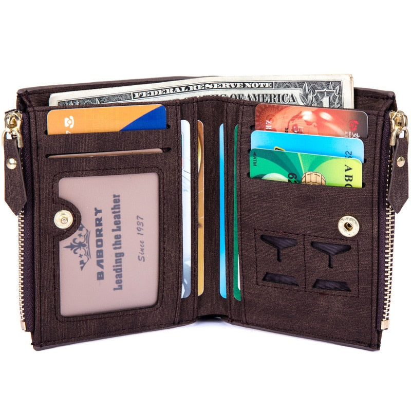 Vintage Men Wallet RFID Theft Protect Coin Bag Zipper Purse Wallets for Men with Zippers Magic Wallet Short Luxury Men&#39;s Purses