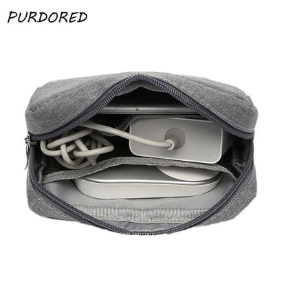 PURDORED 1pc Portable Waterproof USB Cable Earphone Storage Bag Digital Accessories Organizer Bag Unisex Makeup Bag Travel Pouch