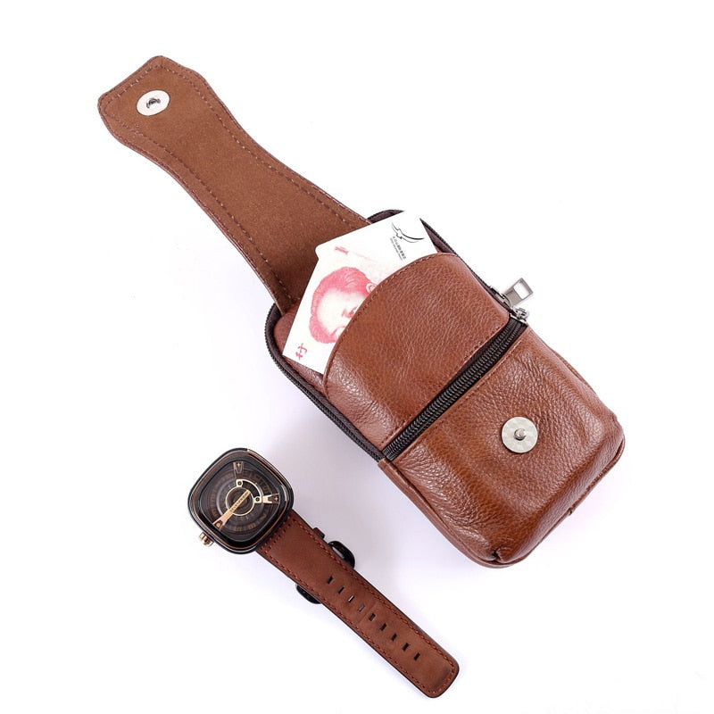 Men&#39;s messenger bag retro leather shoulder bag men&#39;s small messenger bag leather bag mobile phone bag casual business waist bag