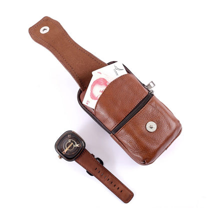 Men&#39;s messenger bag retro leather shoulder bag men&#39;s small messenger bag leather bag mobile phone bag casual business waist bag