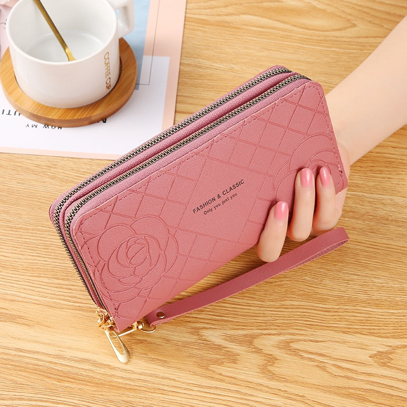 Women&#39;s wallet New Phone Purses Big Female Purse Leather Brand Retro Ladies Long Woman Wallets Card Clutch Double Zipper