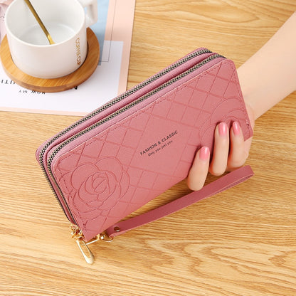 Women&#39;s wallet New Phone Purses Big Female Purse Leather Brand Retro Ladies Long Woman Wallets Card Clutch Double Zipper