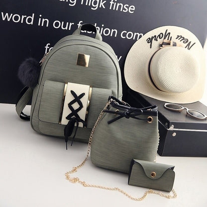 ALLKACI women backpacks bag 3 set schoolbags for girls teenager female flap crossbody bags for ladies round purse for coins 56