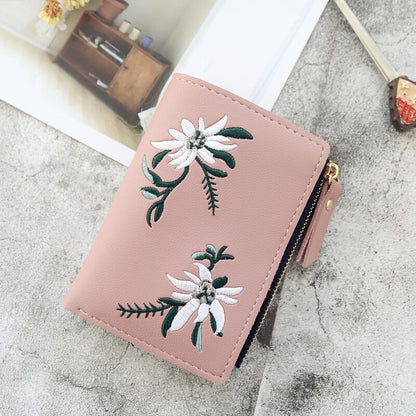 Women&#39;s Wallets New Print Flower Short Wallet For Woman Zipper Female Leather Card Holder Mini Coin Purses Ladies Wallet Purses