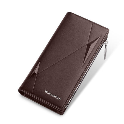 WilliamPOLO Male Genuine Leather Wallets Men Wallet Credit Business Card Holders Fashion Mobile Phone Bag  zipper Purse Handbag