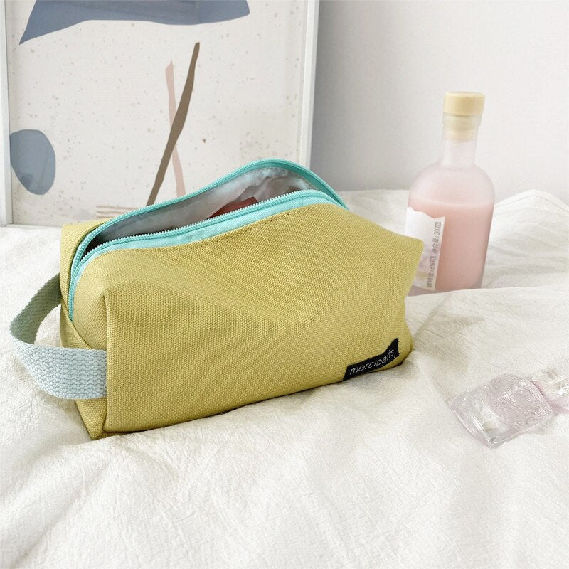 PURDORED 1 Pc Korean Style Women Cosmetic Bag Travel Canvas Makeup Bag Pouch Large Makeup Organizer Handbag Bolsa Feminina