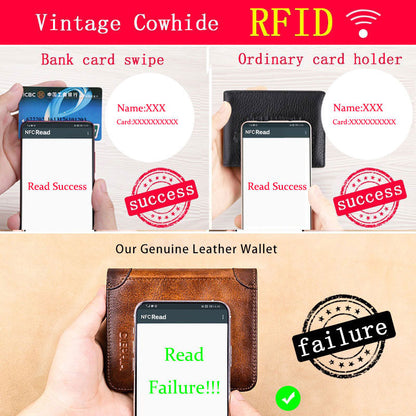New Genuine Leather Rfid Wallets for Men Vintage Thin Short Multi Function ID Credit Card Holder Money Bag