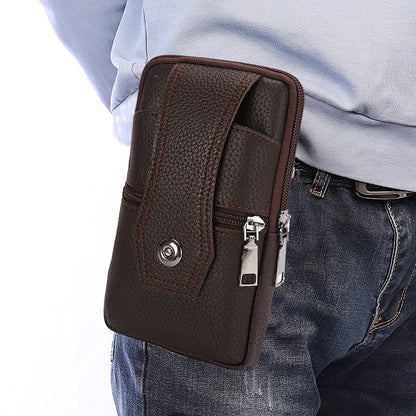 Vintage Men Solid Color PU Leather Waist Bag Casual Male Small Wallet Mobile Phone Bags Multi Layer Belt Pouch Coin Purse Cover