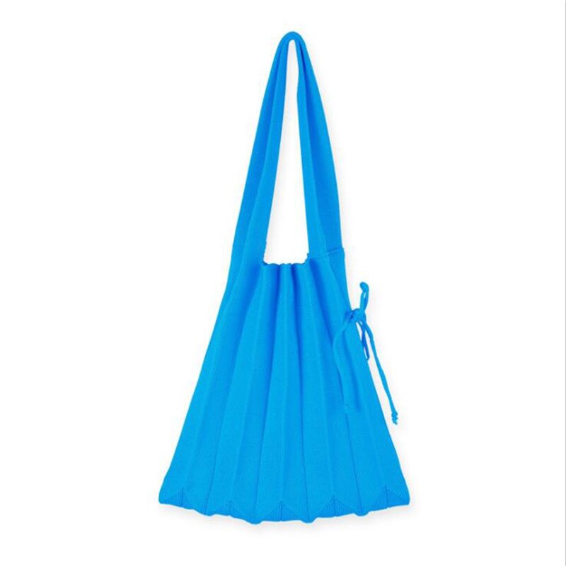 Knitting Pleated Bags Patchwork Drawstring Shopping Bags Girls Casual Weave Shoulder Bag Korean Japanese Chic Small Handbag