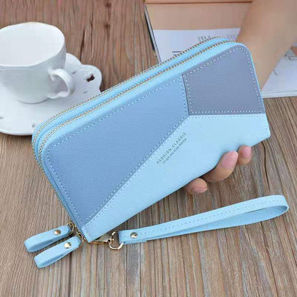 Women&#39;s Wallet Good Fashion Ladies Mobile Phone Long New Coin Card Money Color Matching Double Zipper in Hand Strap Features 580