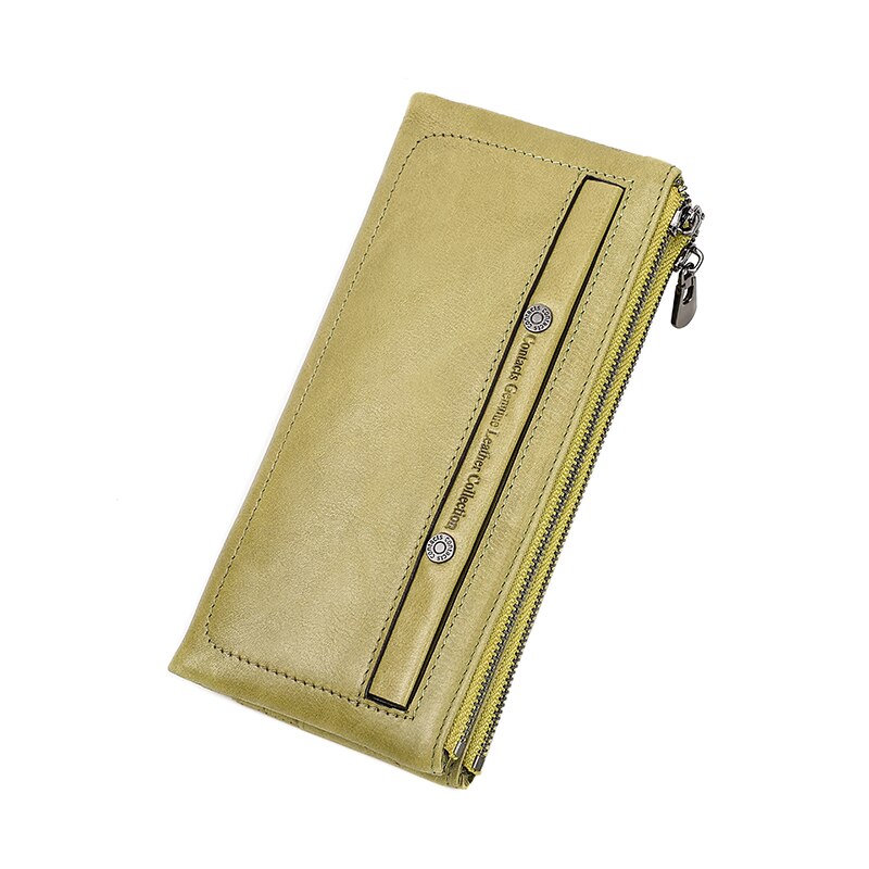 Contacts Genuine Leather Wallet For Women Clutch Long Bifold Female Purses Double Zipper Pocket Card Holder Wallets Money Bag