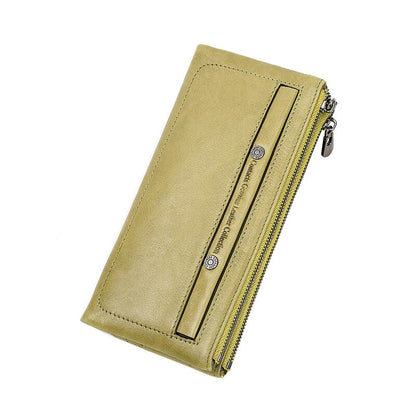 Contacts Genuine Leather Wallet For Women Clutch Long Bifold Female Purses Double Zipper Pocket Card Holder Wallets Money Bag
