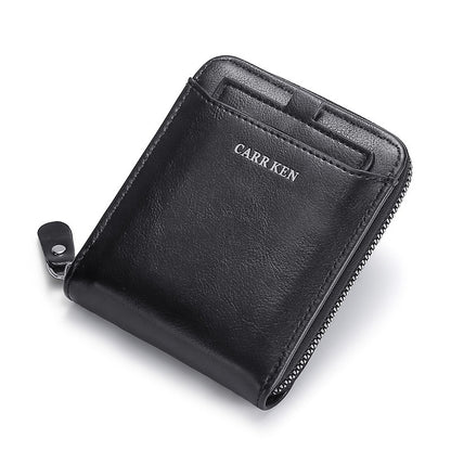 Men&#39;s wallet made of leather Wax oil skin purse for men Coin Purse Short Male Card Holder Wallets Zipper Around Money Bag