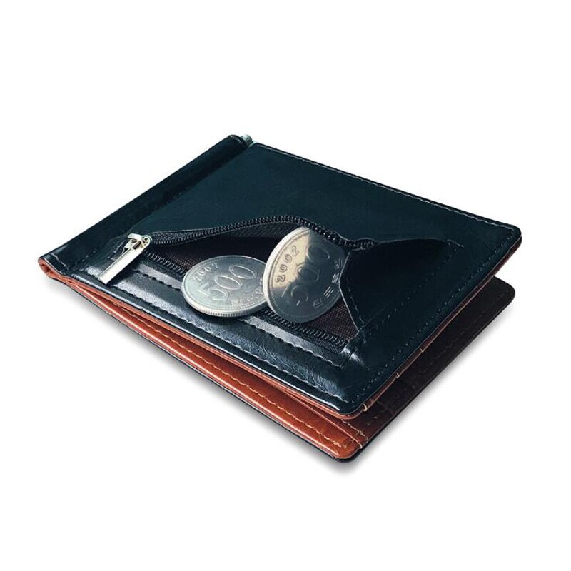 New arrival Slim Men&#39;s Leather Money Clip Wallet With Coin Pocket Bank Card Slots A Metal Clamp Cash Holder Purse For Man