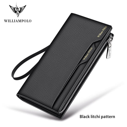 WilliamPOLO Male Genuine Leather Wallets Men Wallet Credit Business Card Holders Fashion Mobile Phone Bag  zipper Purse Handbag