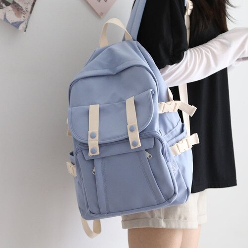 Fashion Solid Color Backpack Women New Waterproof Shoulders School Bags for Teenagers Female College Korean Backpack Ladies