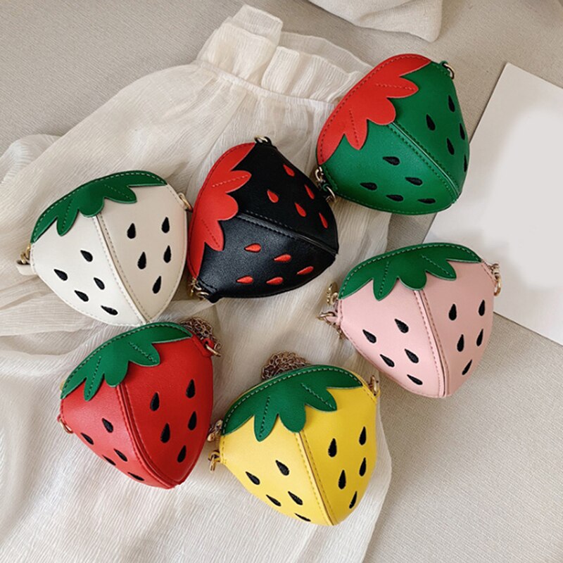Fruit Strawberry Shape Shoulder Bag Chains Crossbody Bag Women Bags Kawaii Fashion Cute Children's Kids Girls Shoulder Bag Small