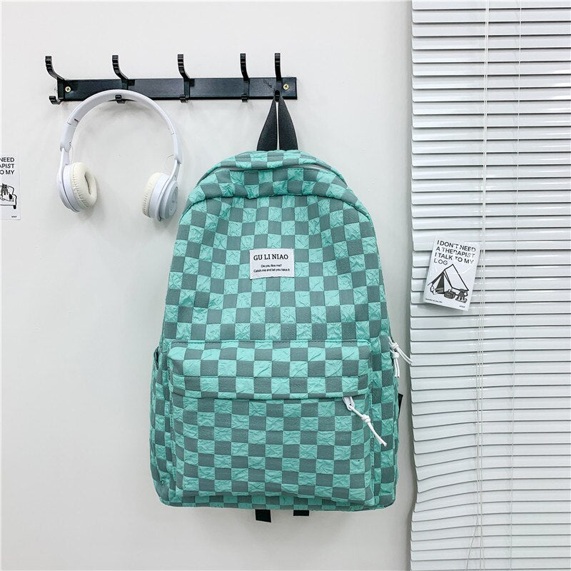 Fashion Plaid Backpack Women Cotton Portable Traveling Bag Unisex Preppy Schoolbag for Boy Girl Students Lovely Laptop Backpacks