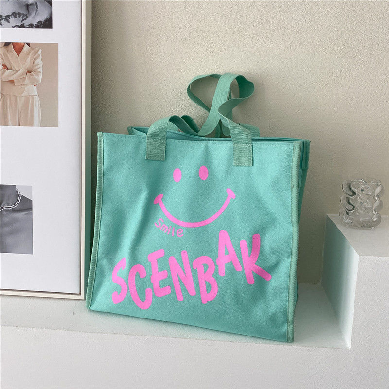 Large-capacity Smiley Canvas Bags for Women Handbags Korean Version Trend New Simple Shoulder Bag Fashion Versatile Shopping Bag