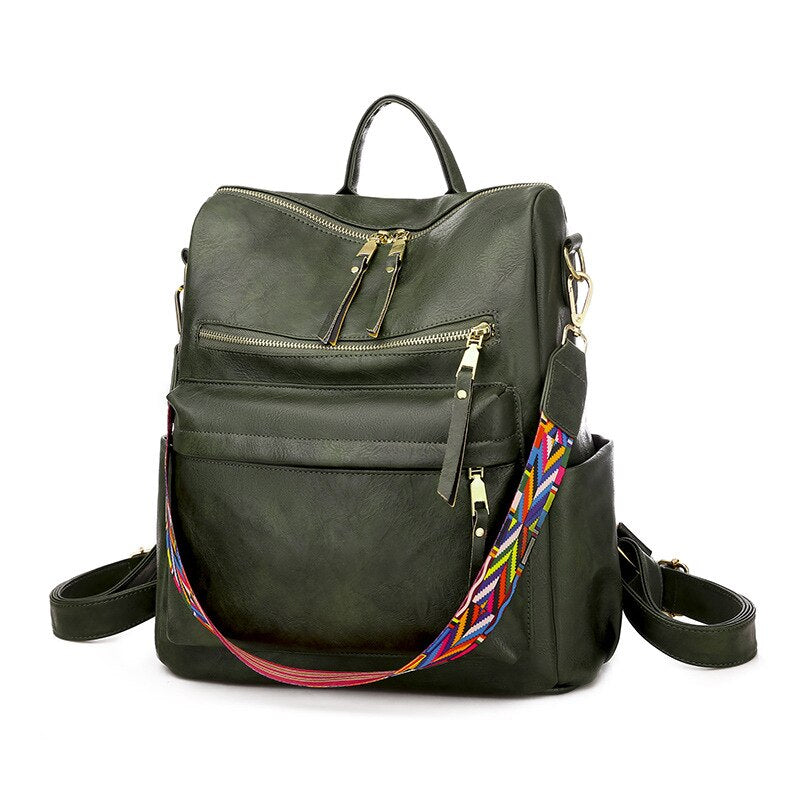 Multifunction Soft Leather Women Waterproof Backpack Capacity Travel Backpack High Quality Retro School Bags for Teenage Girls