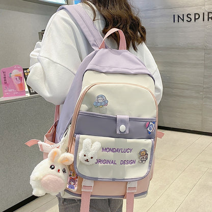 Ladies Kawaii Nylon Laptop Backpack Book Girl Travel Badge Bag Harajuku Female College Backpack Fashion Women School Bags Trendy
