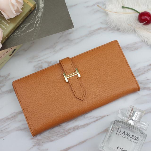 Genuine Leather Women Wallets Luxury Long Hasp Lychee Pattern  Coin Purses Female Brand Solid Colors New Thin Clutch Phone Bag