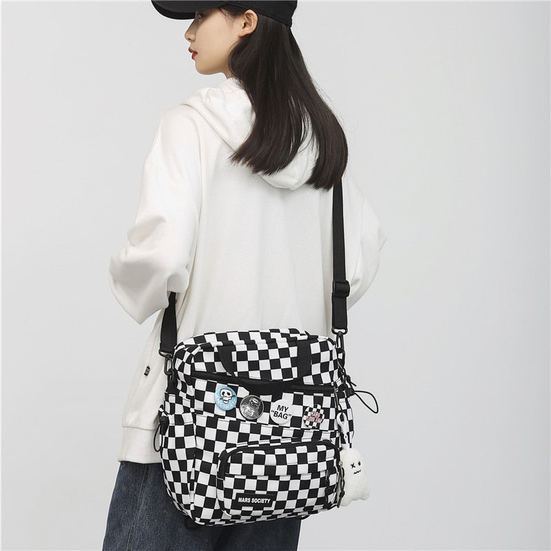Women Portable Checkered School Backpack for Teenager Medium Daypack Casual Plaid Backpacks Fashion Girls Small Shoulder Bags