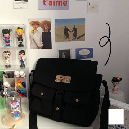 japanese Kawaii casual Harajuku women shoulder bag Zip up large capacity Fashion school bag Vintage Y2k Couple Women Canvas bag