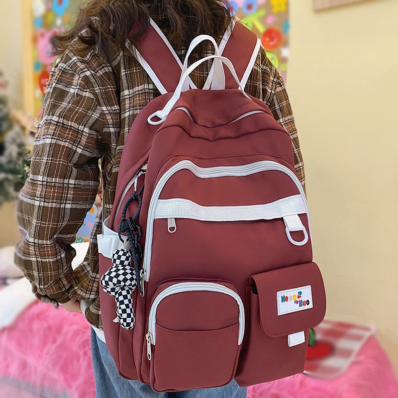 Trendy Nylon Red Cute Fashion Book Backpack Girl Travel School Bag Female College Backpack Lady Kawaii Student Women Laptop Bags