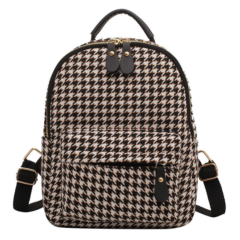 Luxury Brand Women Small Backpack Cotton and Pu Leather Backpacks for Teenager Girls Fashion Multifunction Lady Travel Back Bag