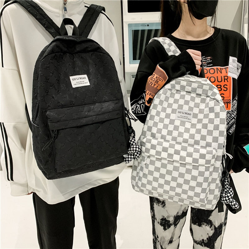 Fashion Plaid Backpack Women Cotton Portable Traveling Bag Unisex Preppy Schoolbag for Boy Girl Students Lovely Laptop Backpacks