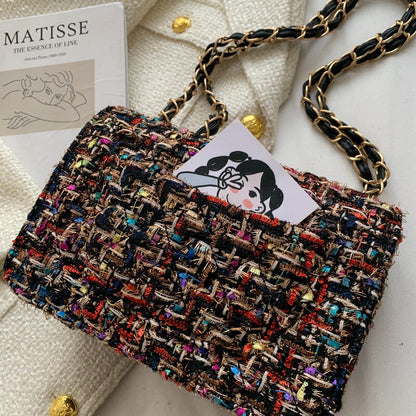 Brand Women Bags Leather Patchwork Embroidery Cross Body Messenger Bag Girl Shoulder Bags Female Bag Woolen Classic Flap Clutch